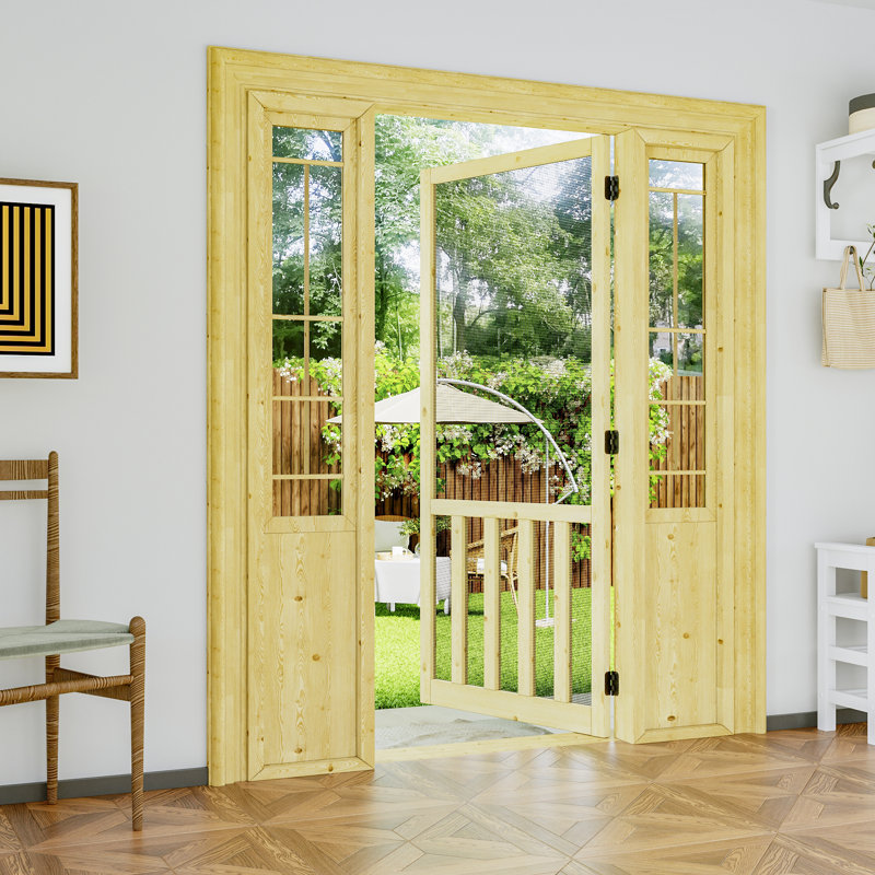 32 in. x 80 in. 5 Lite Universal Unfinished Pine Gauze Mesh Screen Door Slab Front Door Exterior Door, 80" H x 32" W x 1.4" D