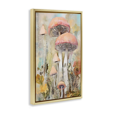  Soft Collaged Mushrooms Framed Floater Canvas by LSR Design Studio
