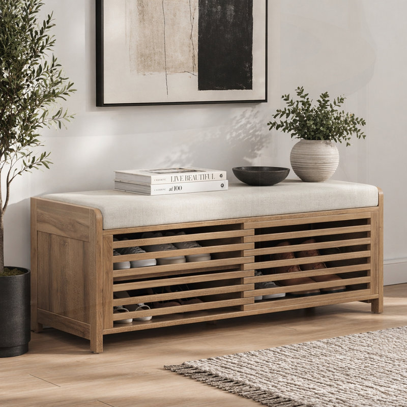 Banc de rangement 43 po patiné avec rangement, Naturel
