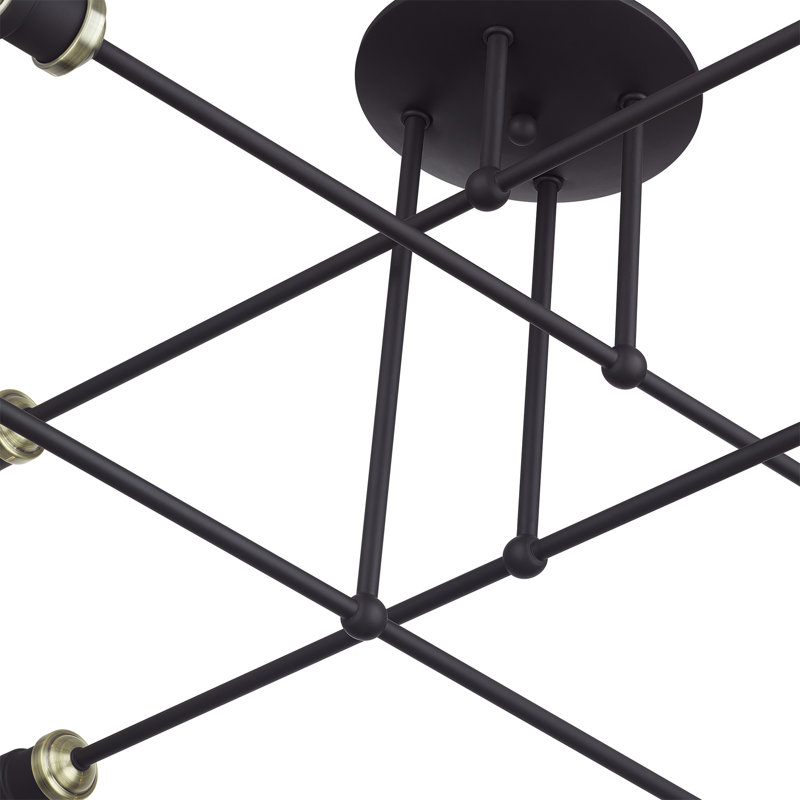 8 Light Black Extra Large Semi-Flush With Brushed Nickel Accents, Bronze