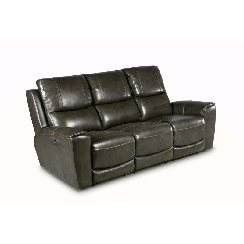 Collection Leather: style contemporain, fauteuils inclinables électriques, chargement USB, canapé gris et causeuse avec sièges inclinables doubles et rangement dissimulé