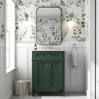 24 meubles de salle de bain avec 2 portes, un tiroir basculant, des pieds en bois massif, un lavabo en céramique facile à nettoyer, idéal pour le remodelage des charnières à fermeture en douceur brillantes, mises à niveau