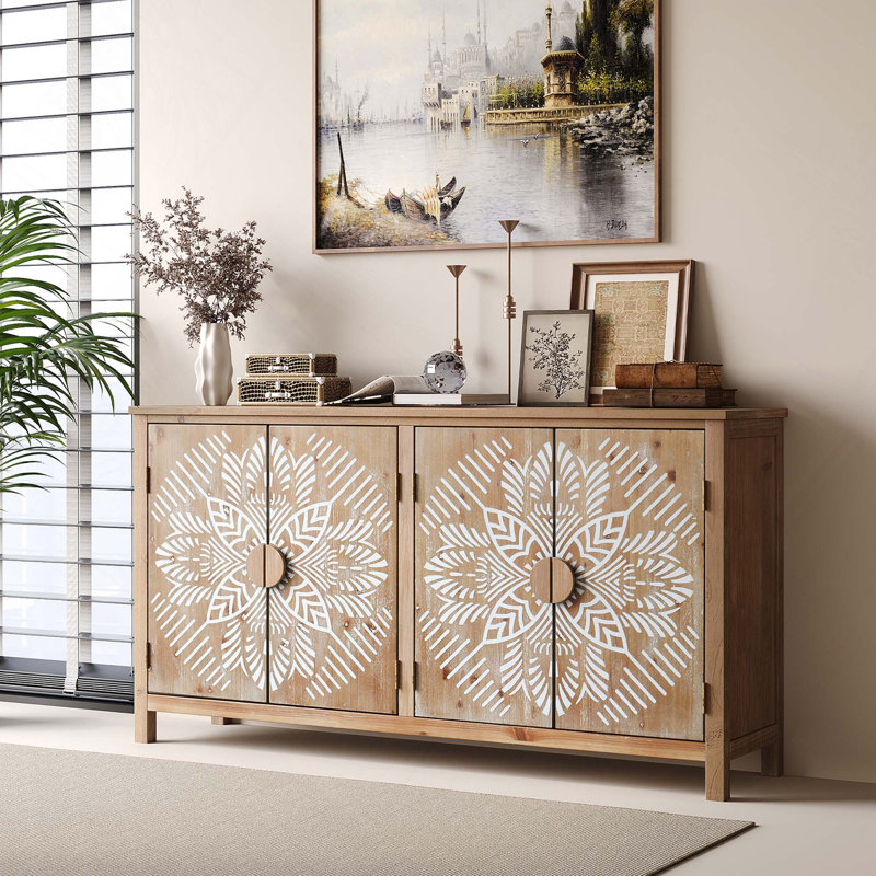 Armoire d'appoint moderne en bois avec 4 portes pour un rangement polyvalent dans le vestibule du salon