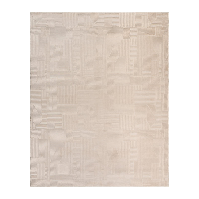 Mickle Dearra Modern Geometric Solid Beige High Low Easy Care Indoor Area Rug, Rectangle 8'9" x 12'6"