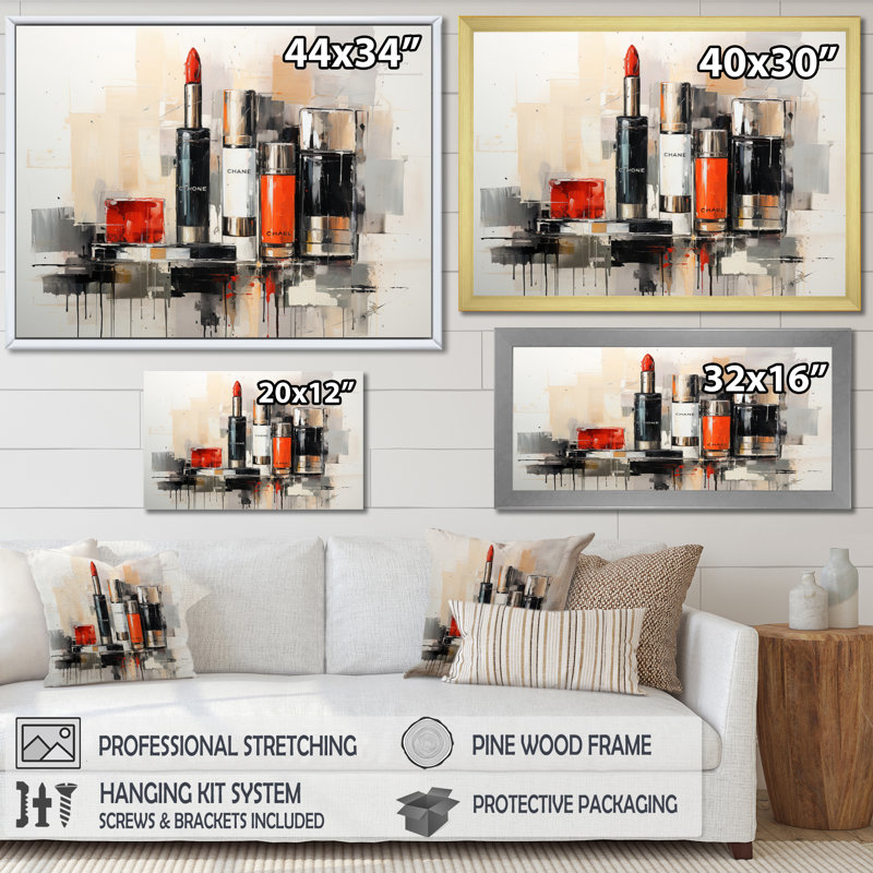 Articles de toilette tendance minimalistes encadrés sur toile, H 16 po x l 32 po x P 1 po, Cadre doré simple