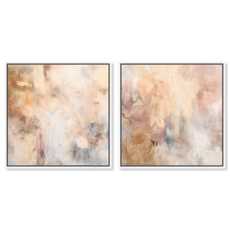 Smeared Codex Duet Canvas Print Neutral Wall Decor Set by Art Remedy, Black Frame, 12 x 12, H 41 po x l 41 po, White Frame