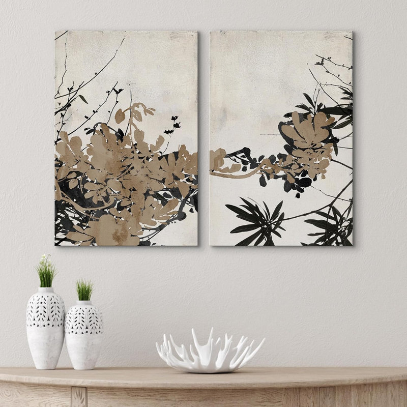 Abstrait feuille de palmier minimaliste moderne, art mural moderne, décoration de chambre neutre sur toile, 2 pièces