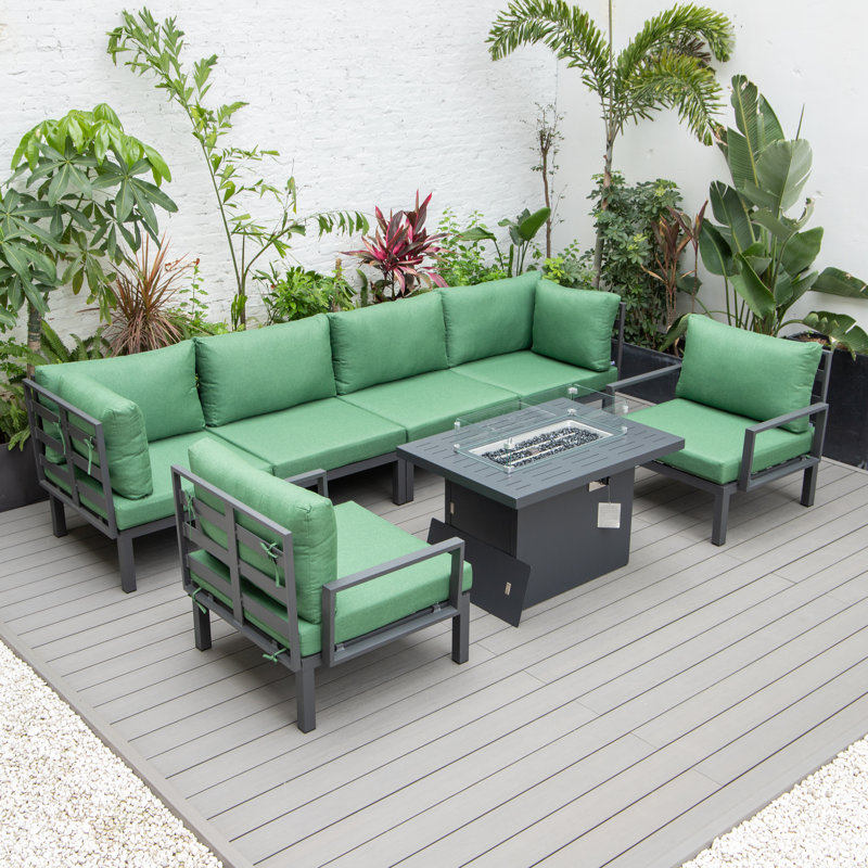 Ensemble de conversation pour patio avec 7 coussins Orren Ellis Hamilton, Vert