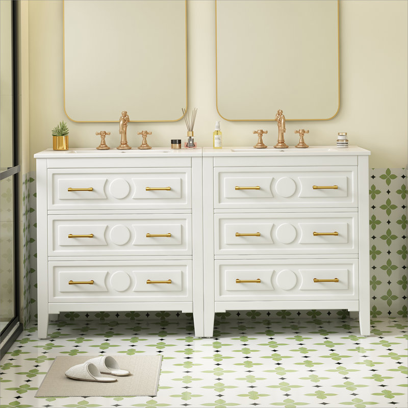 Ensemble de meuble-lavabo simple 60 po avec 3 tiroirs, ensemble de meuble-lavabo autoportant 60 po avec cadre en bois massif, vert