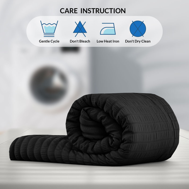 10 Pcs MF Comforter Set Bed in a Bag for All Seasons Seersucker Lightweight Comforter Set with Sheets, Black