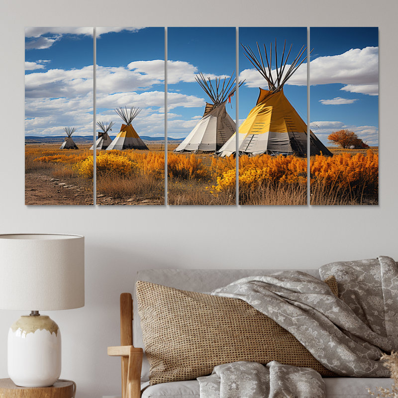 " Yellow Native Tipi Path To Spirituality III " 5 - Pieces