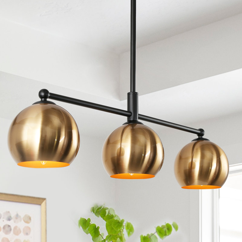 Luminaire suspendu linéaire en cuivre / noir à 3 lumières pour îlot de cuisine Lateefah-A