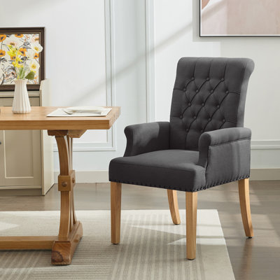 Tufted Upholstered High Back Dining Armchair, Linen