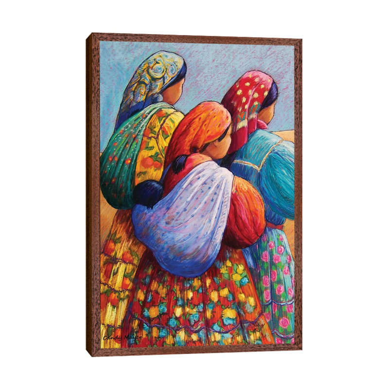 Tarahumara Women by Candy Mayer - Painting on Canvas, Classic Brown Wood Framed Canvas, 66.04 cm H x 45.72 cm W