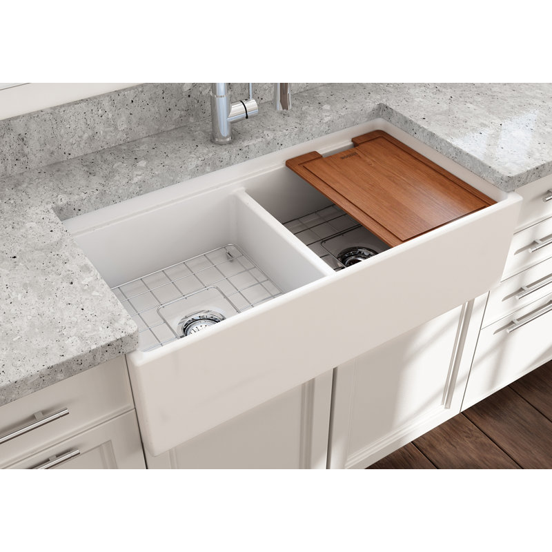 Contempo 36'' L Double Basin Kitchen Sink, Matte White