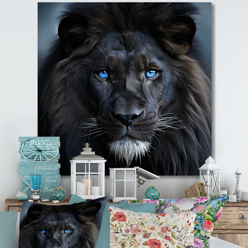 Décoration murale lion de minuit, H 30 po x l 30 po x P 1,5 po, Cadre simple noir