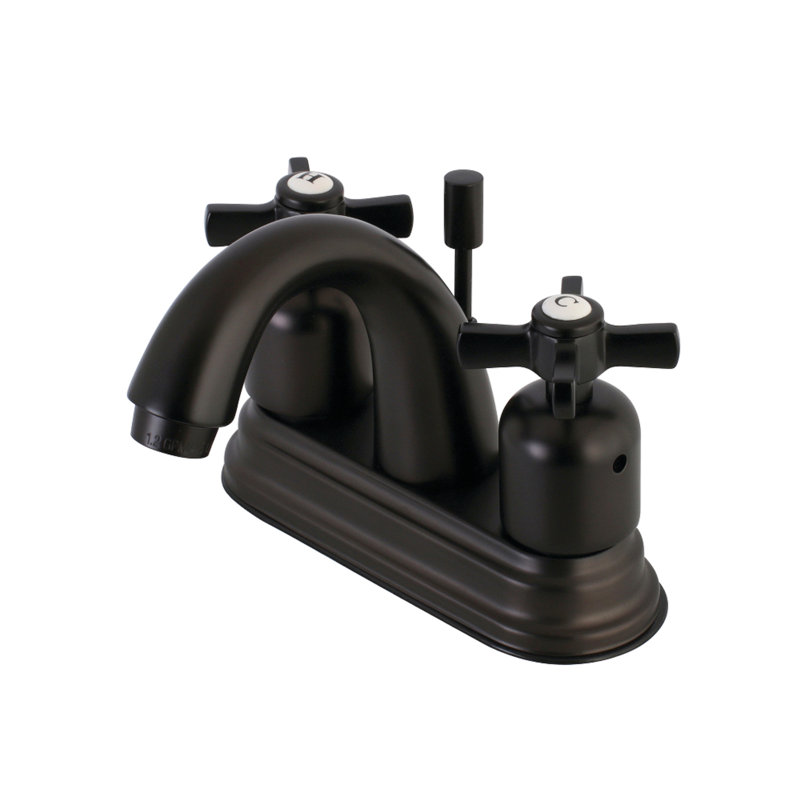 Kingston Brass Millennium Two-Handle 3-Hole Deck Mount 4" Centerset Bathroom Faucet with Plastic Pop-Up, Oil Rubbed Bronze