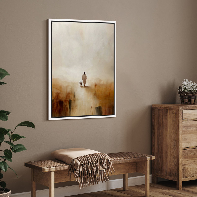 Reproduction d'art sur toile «Lonely Walker in Abstract Field» - paysage de rêve minimaliste pour couloir ou coin lecture