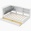 Lit plateforme en bois avec tête de lit, tablettes et 2 tiroirs-1328473304