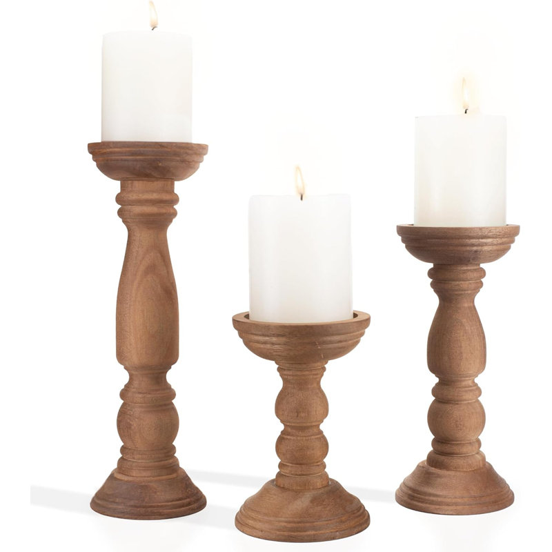 Ensemble de 3 bougeoirs en bois Farmhouse