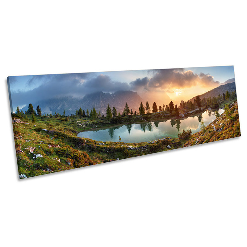 Alps Mountains Lake Landscape - Wrapped Canvas Panoramic Art Prints, 30.48cm H x 91.44cm W