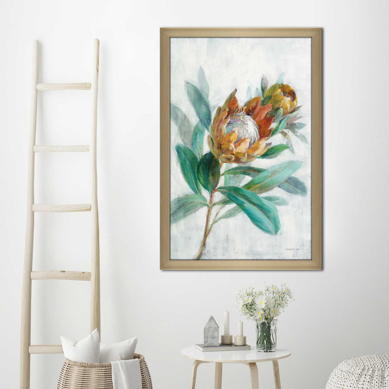 Tropical Protea - Peinture, Encadrement champagne, H 49,5 po x l 33,5 po x P 1 po