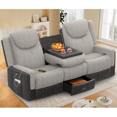 Flip Middle Backrest 2-in-1 Manual Reclining Loveseat Sofa,Recliner Couch with Large Storage Drawer, USB Ports & Cup Holders