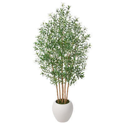 Adcock 8ft Large Artificial Olive Tree in 18" Pot- Real Wood Trunks, Weighted Heavy Base, Faux Silk Floor Plant