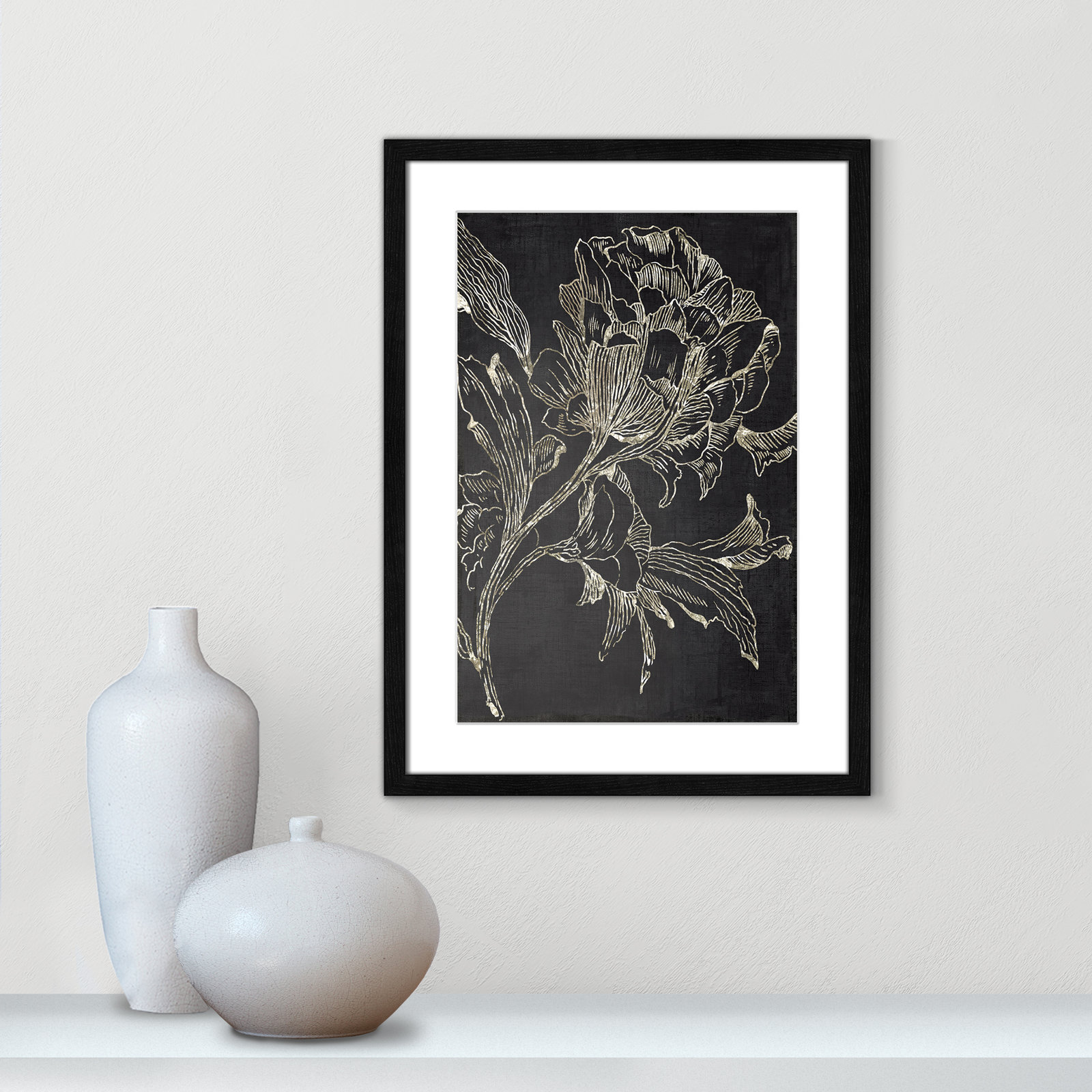 Clarendon "Golden Flower Folklore I" Print, 23" H x 17" W, Black Framed