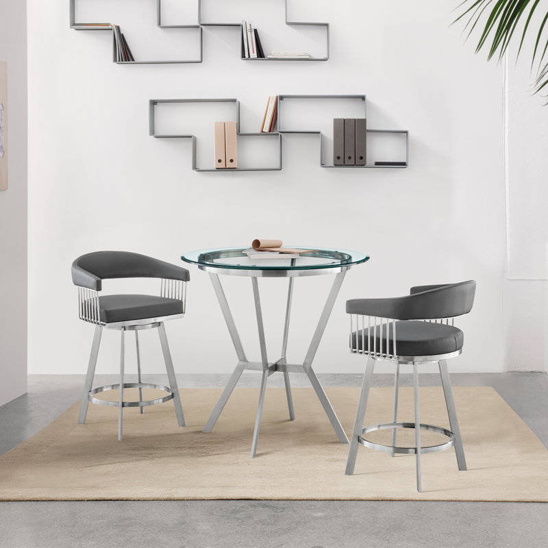 Naomi & Chelsea Glass Top Four Leg Dining Set, 3, Gray