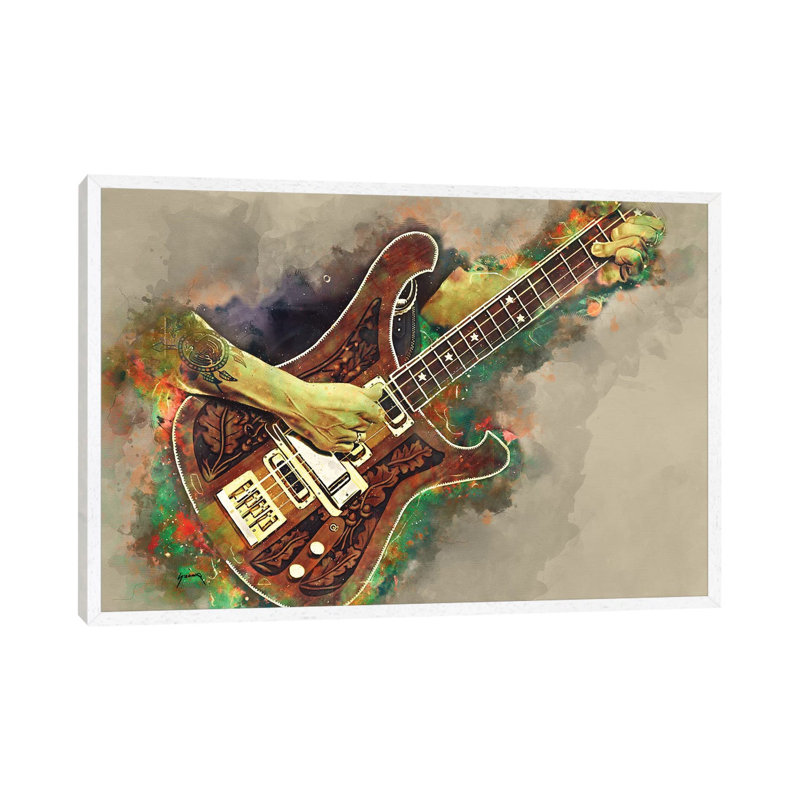 Lemmy's Bass Guitar - Painting on Canvas, 45.72cm H x 66.04cm W x 3.81cm D, White Floater Framed