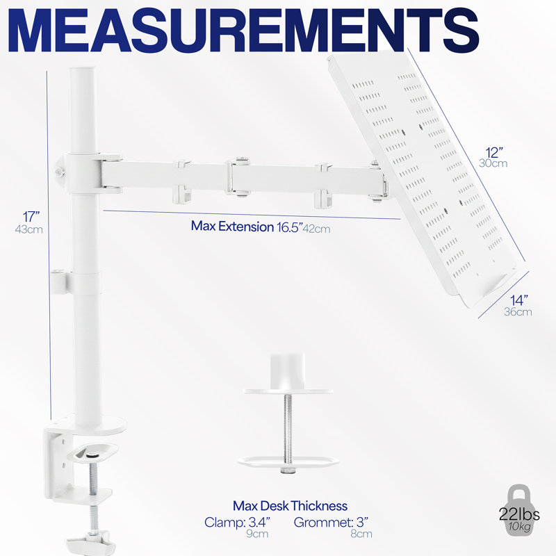 Laptop Tray and Desk Mount, White