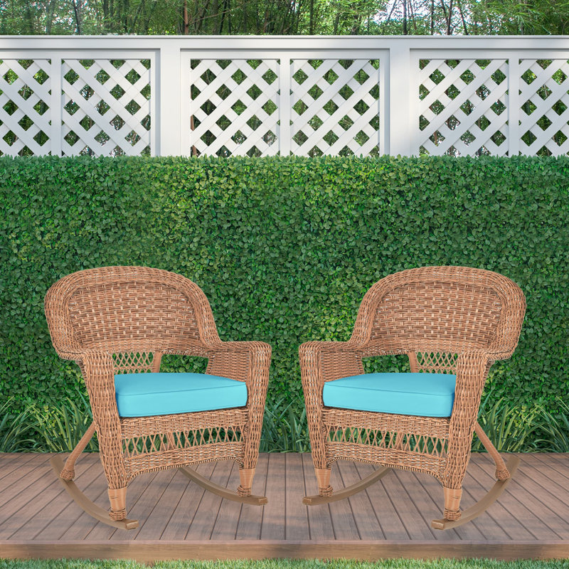 Chaise berçante en osier Raenesha, Miel, Bleu ciel