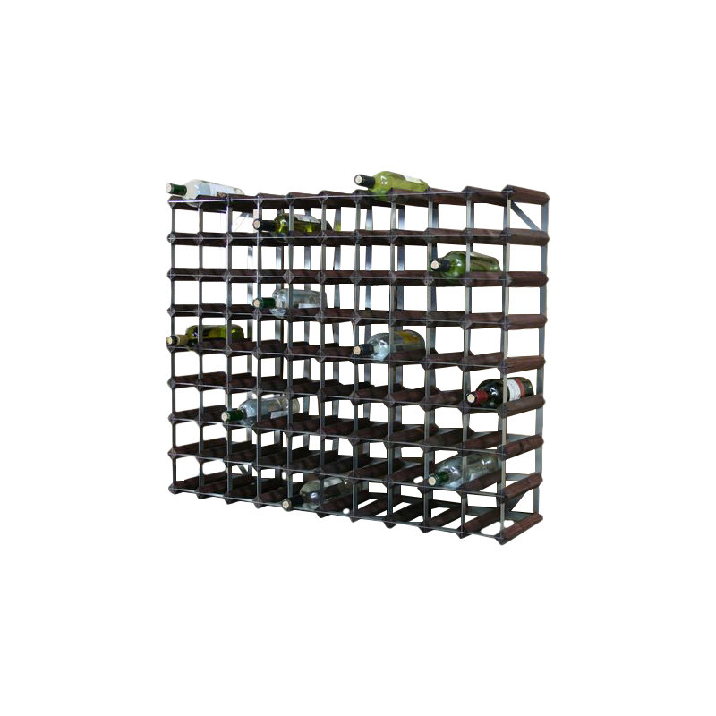 Liddle 90 Bottle Floor Wine Bottle Rack, Dark Oak Stained Pine / Galvanised Steel