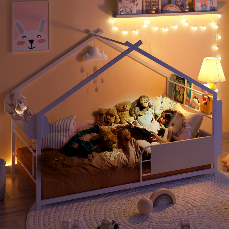 Twin Metal Canopy Bed Platform Storage House Bed