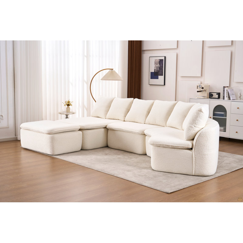 Canapé modulaire à compression en U 133 po, Blanc lait