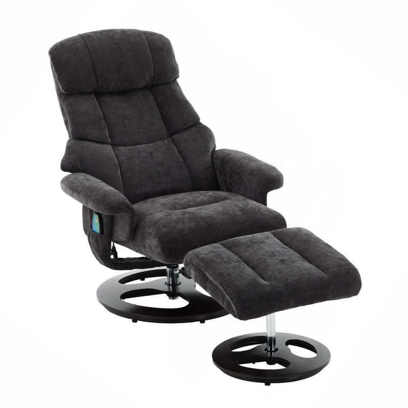 Fauteuil inclinable avec repose-pieds, méridienne moderne pivotante à 360 ° avec repose-pieds, tissu chenille, massage par vibration à 5 points, siège chauffant et dossier réglable à 140 ° pour la maison ou le bureau