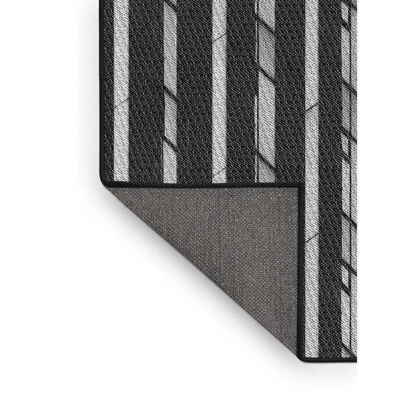 Tapis noir/gris tissé à la machine, Rectangle 6 pi x 9 pi
