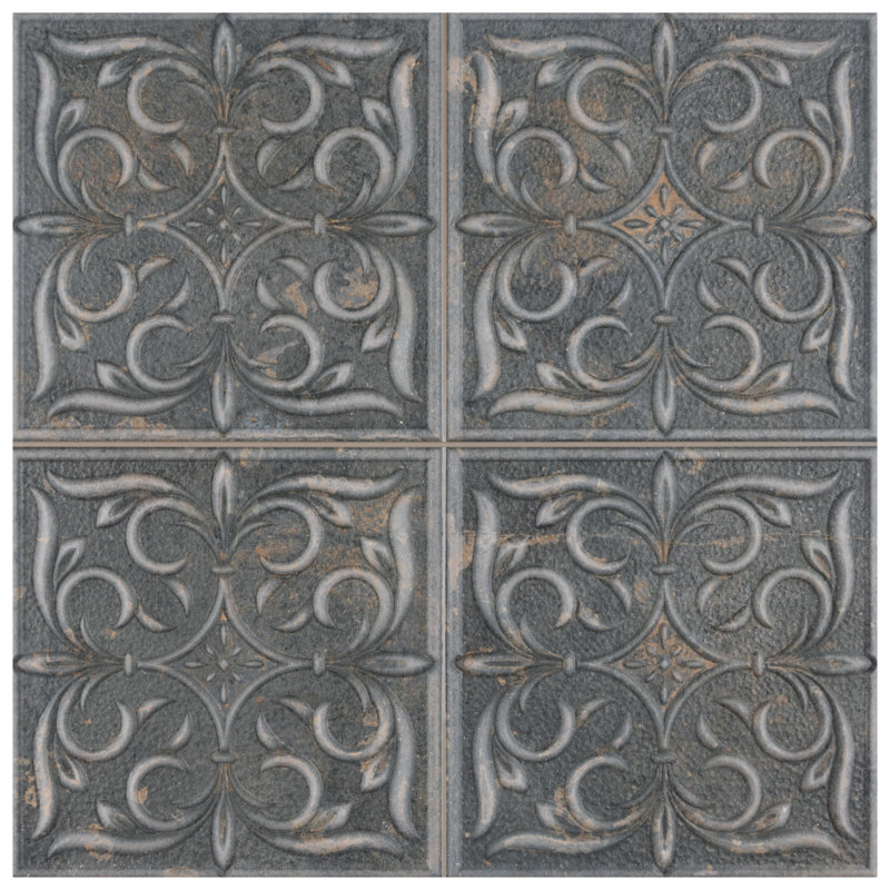 Carrelage mural en porcelaine d'aspect métal 13 po x 13 po Antigua Lis, Noir, noir, noir, noir