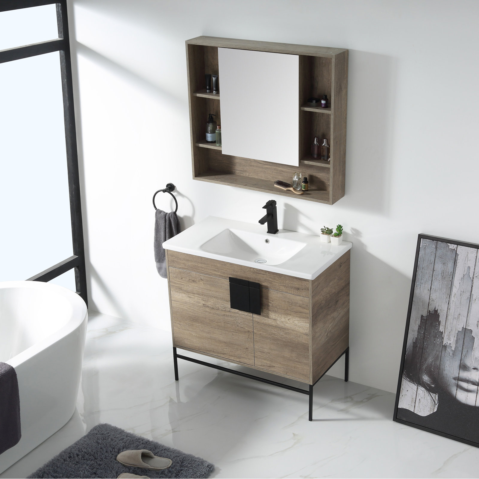 Maisie 36'' Single Bathroom Vanity, Black Matte, Gray