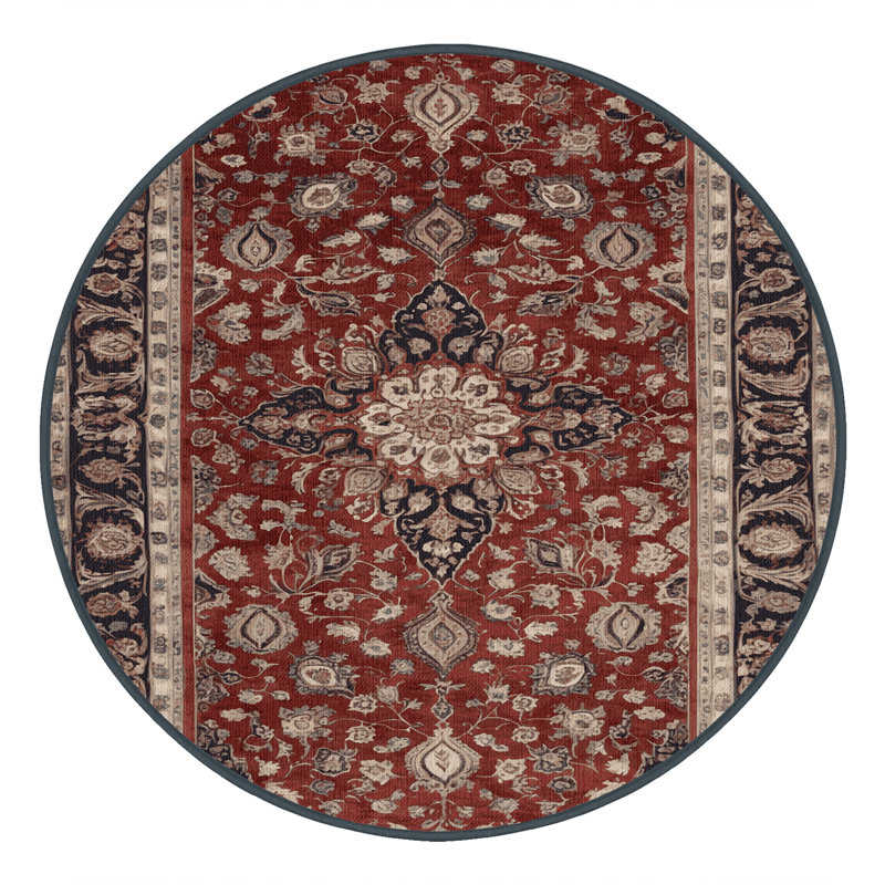Tapis persan noir lavable à la machine, Rond 7 pi