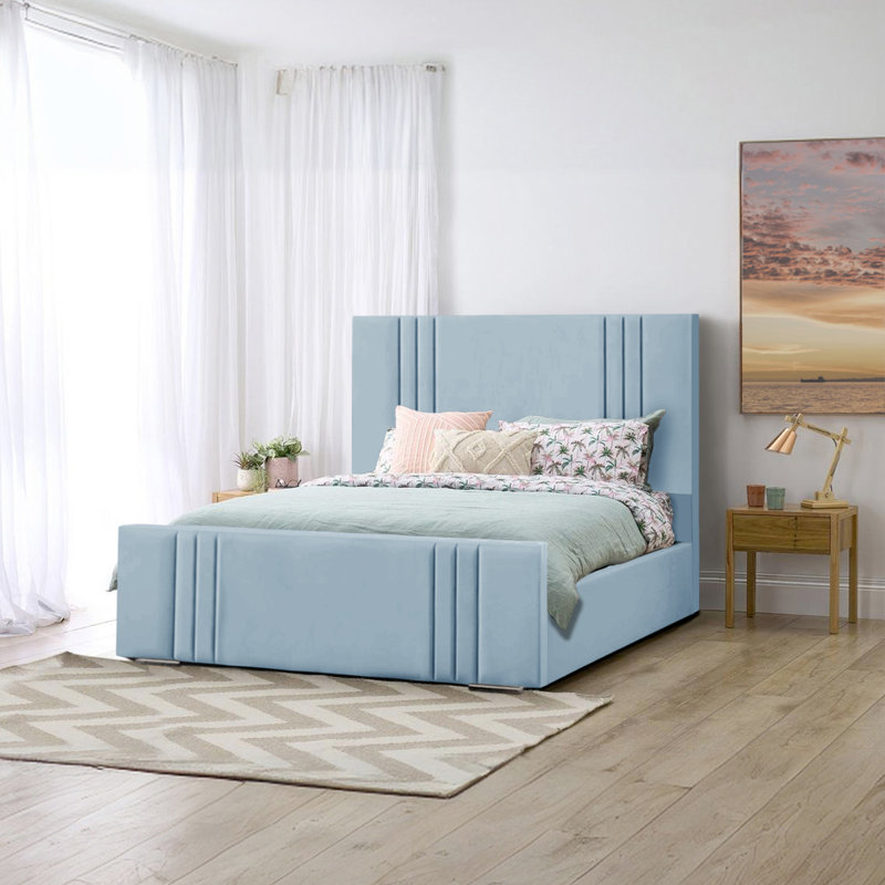 Adelpho Upholstered Bed, Sky Blue, Double (4'6)