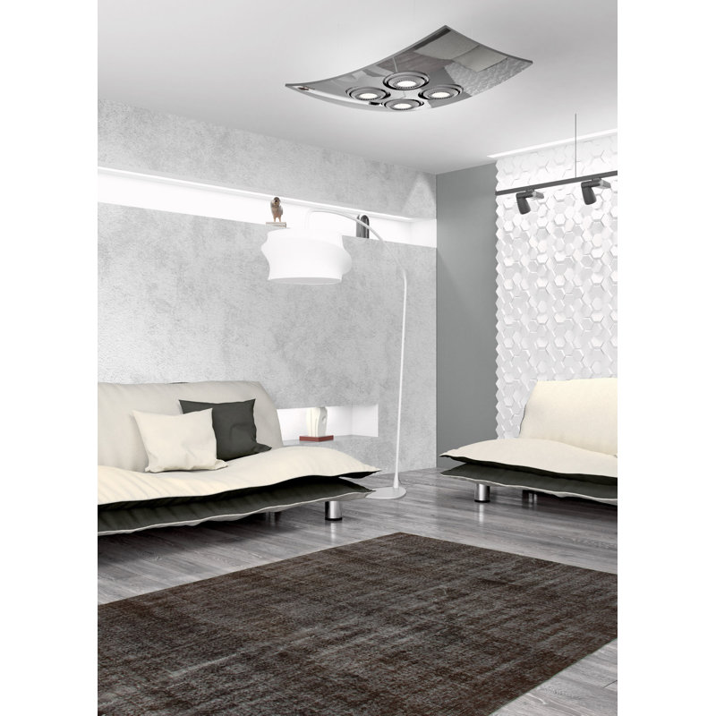 Tapis noir en laine noué à la main de conception unique 2000S 4 pi 11 po x 7 pi 10 po Oktawian