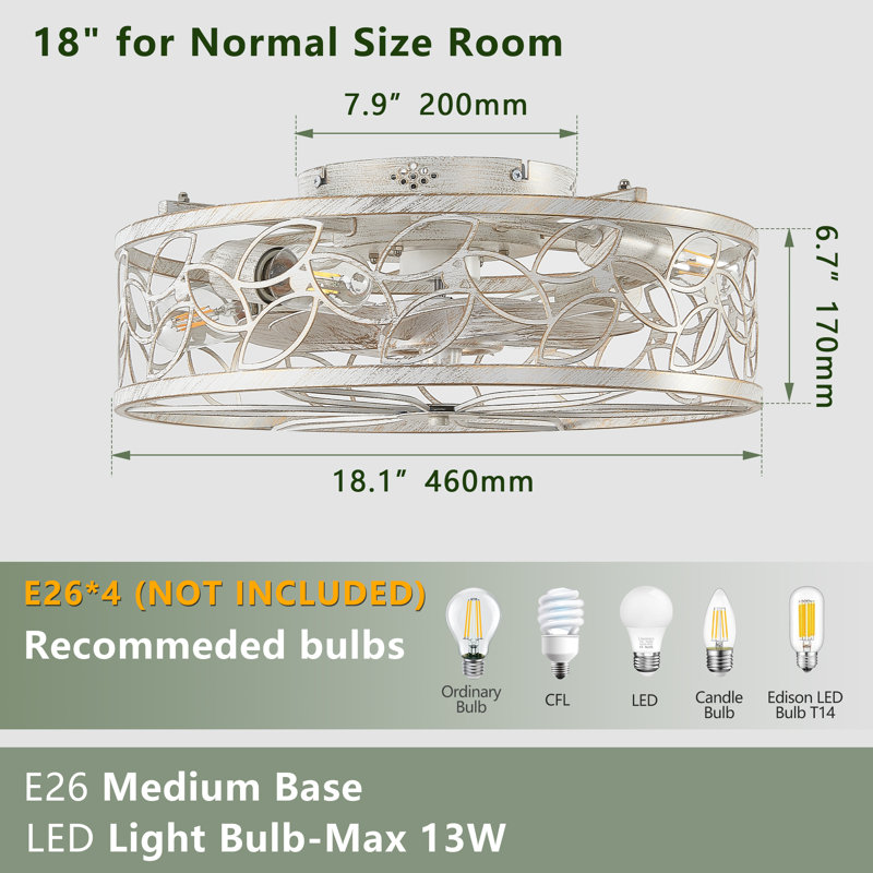 Ventilateur de plafond industriel de 18 pouces avec éclairage, télécommande, DEL à intensité variable intégrée et fonctionnement silencieux