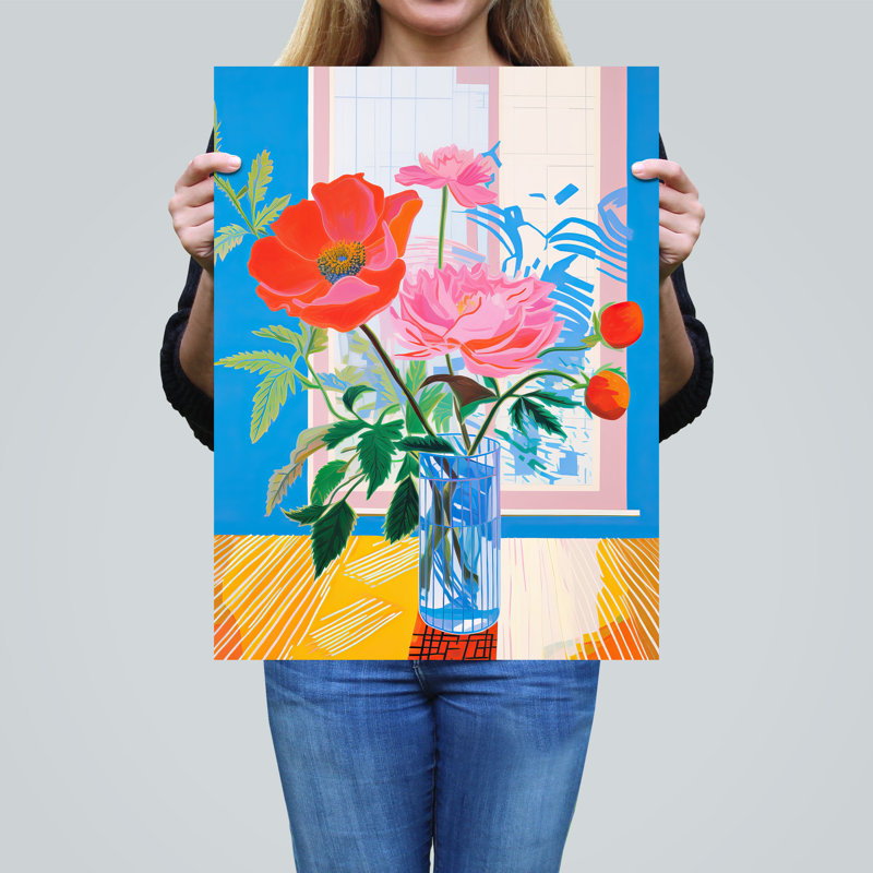 Wall Art Print Formidable Florals Acrylic Painting Wildflowers in Glass Vase Vibrant Blue Poster