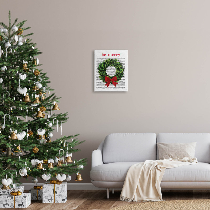 Be Be Merry Holiday, couronne de musique, art mural sur toile, H 20 po x l 16 po x P 1,5 po