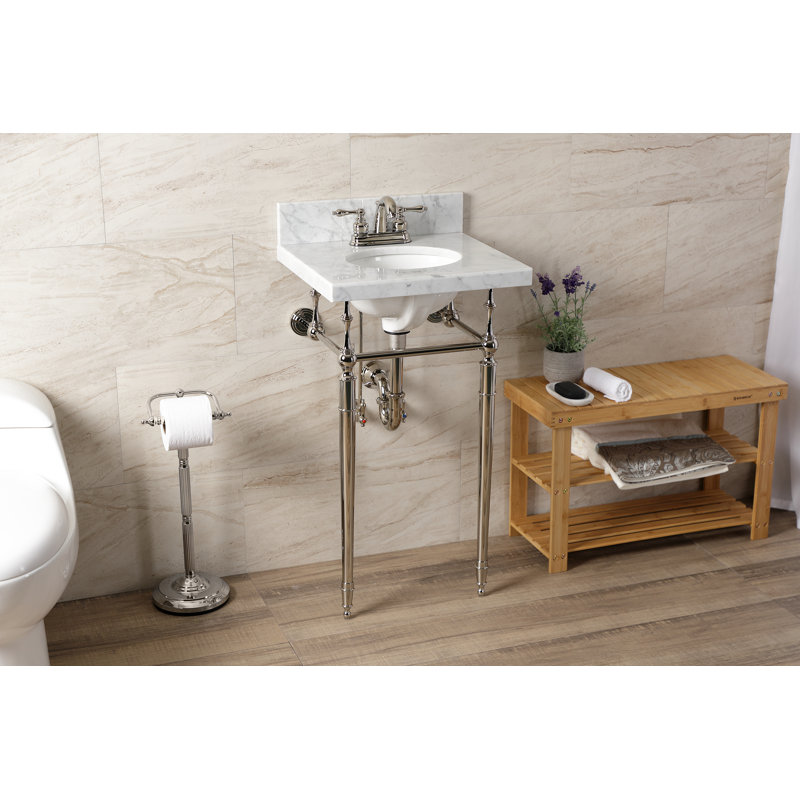 Lavabo de salle de bain Edwardian, Blanc marbre / nickel poli, Centres de 4 po
