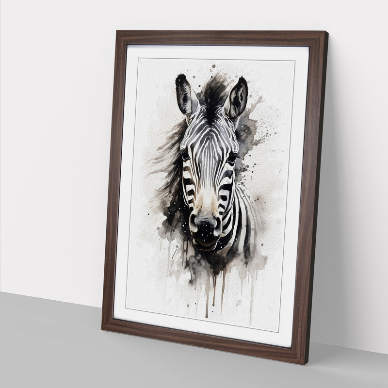 Zebra Gestural No.2 - Single Picture Frame Print on Wood, 64cm H x 46cm W x 2cm D, Walnut