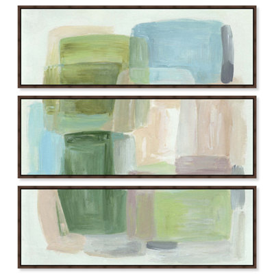 Ira Colmeva - Soft Structure I Toile imprimée encadrée, couleur sauge, par Art Remedy, cadre en noyer, 48 x 16