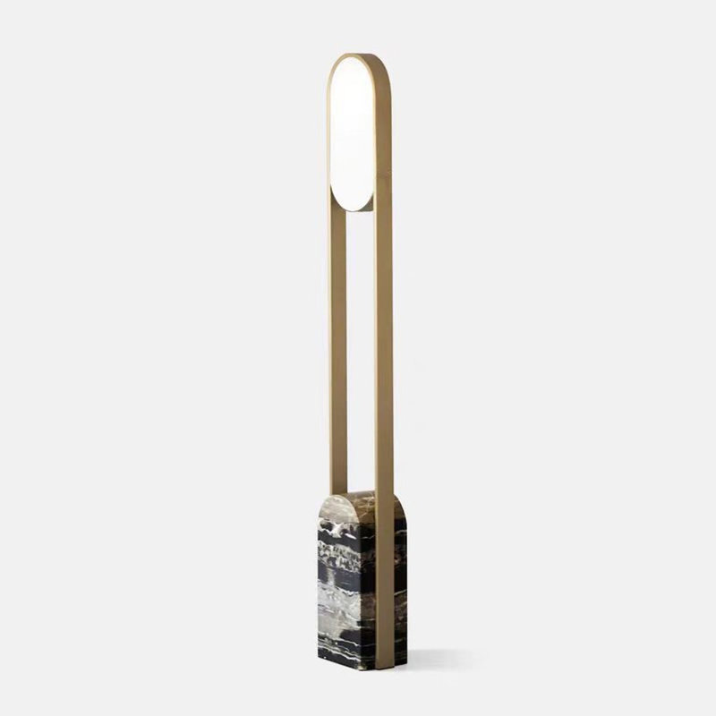  Lampe sur pied Monologue avec base en marbre et cadre doré | Abat-jour en acrylique givré, lumière chaude et douce